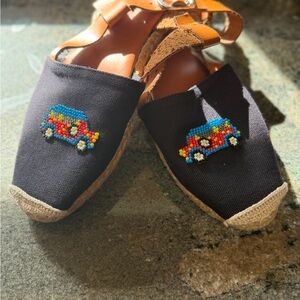 Black Espadrilles with Colorful Beaded Car Embellishment